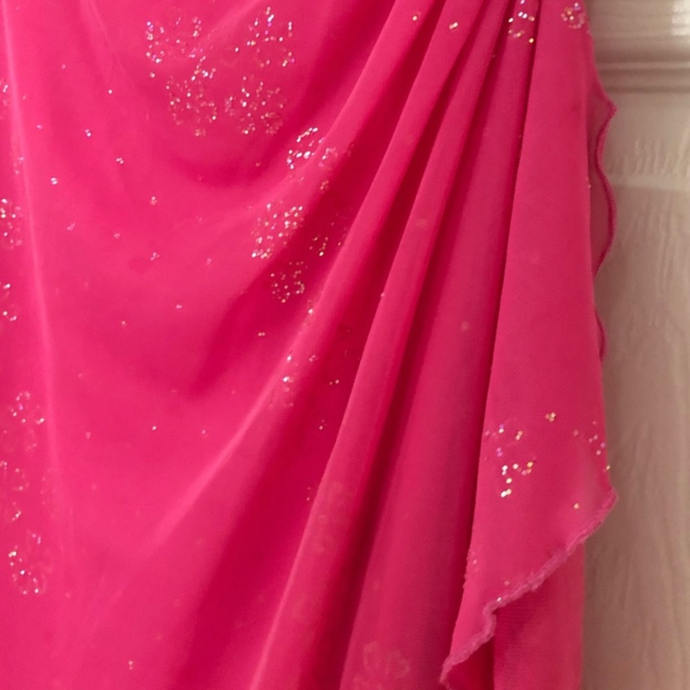 Vintage City Triangles Hot Pink Glitter Ruched Gown Dress with side Ruffles - Picture 3 of 6